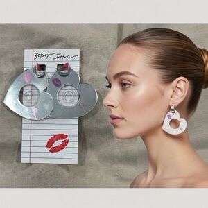 Betsey Johnson Silver and Pink Heart Earrings